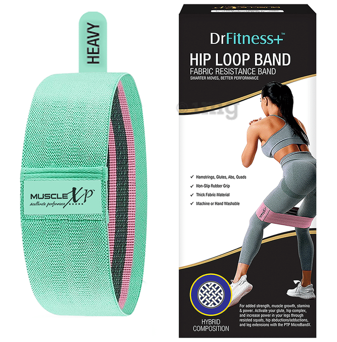 MuscleXP Dr Fitness+ Hip Loop Fabric Resistance Band Green Heavy