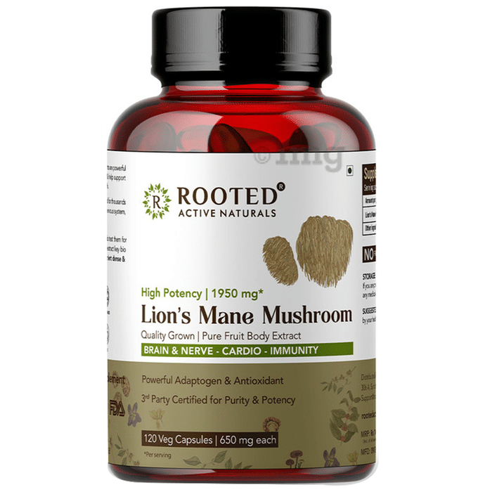 Rooted Active Naturals High Potency Lion's Mane Mushroom 1950mg Veg Capsule