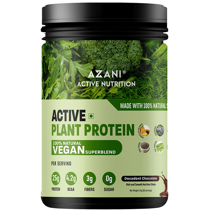 Azani Active Nutrition Active Plant Protein 100% Natural Vegan Superblend Decadent Chocolate