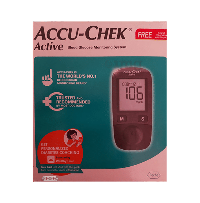 Accu-Chek Active Blood Glucometer Kit (Box of 10 Test strips Free)