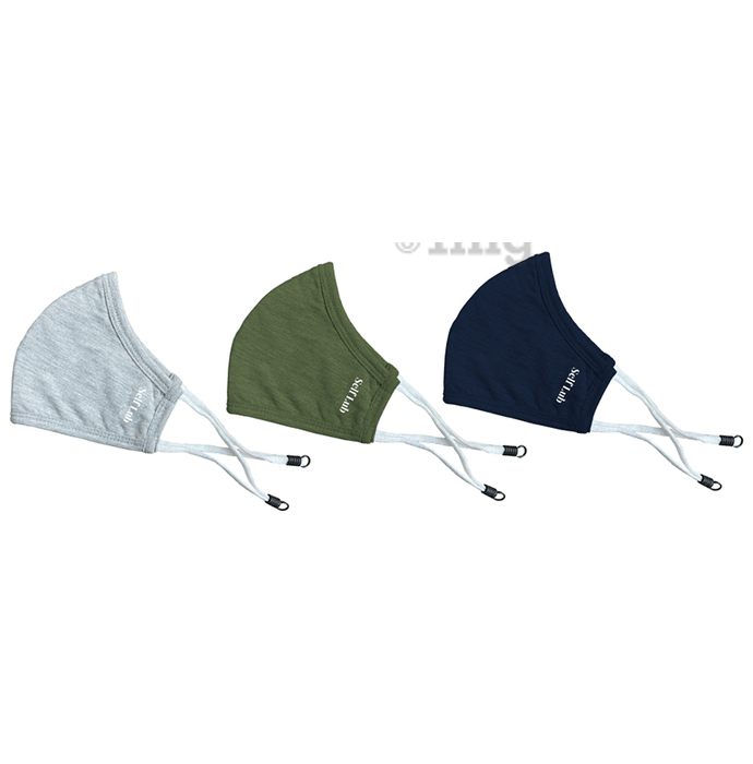Self Lub Reusable and Washable Cloth Mask with Adjustable Ear Loop Olive Green, Navy Blue & Grey