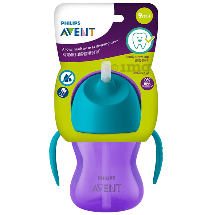 Philips Avent Plastic BPA Free Material Aven Straw Cup for 9m+ Purple