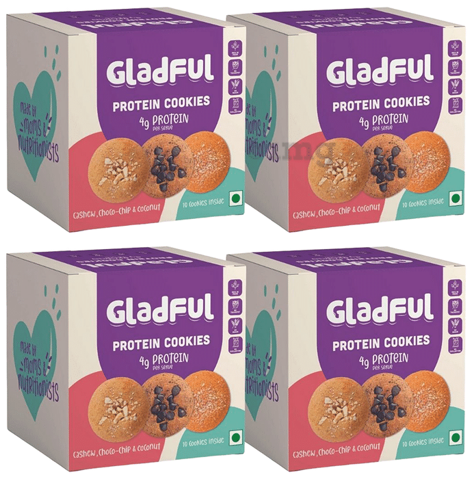 Gladful Protein Cookies (10 Each) Choco-Chip + Cashew + Coconut