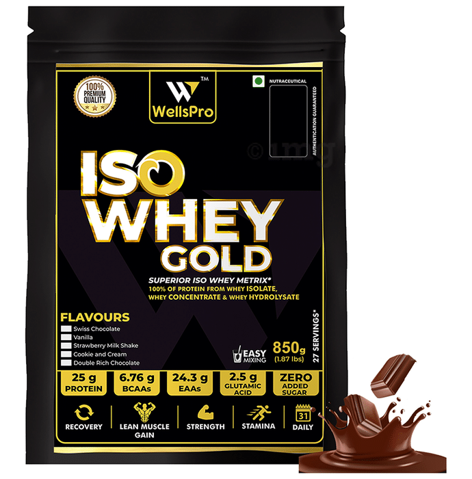 WellsPro Iso Whey Gold Powder (850gm Each) Swiss Chocolate