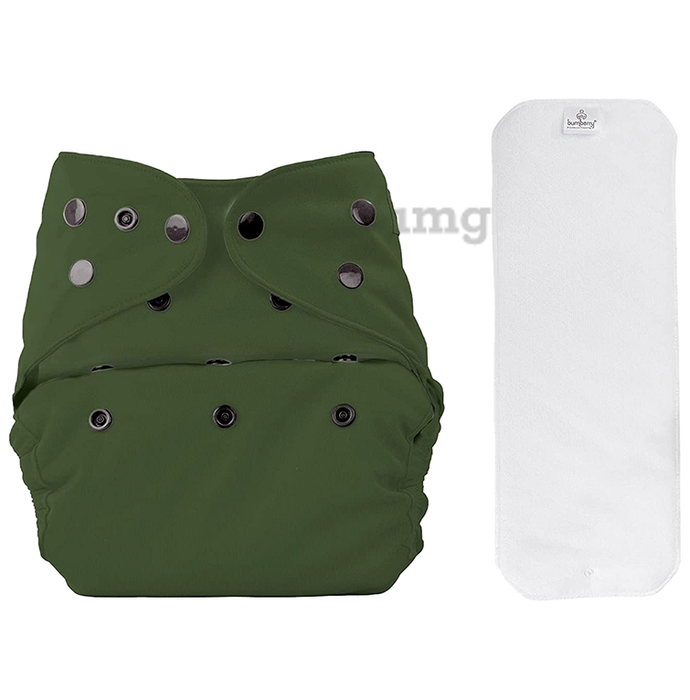 Bumberry Adjustable Reusable Cloth Diaper Cover With 1 Wet Free Insert Olive