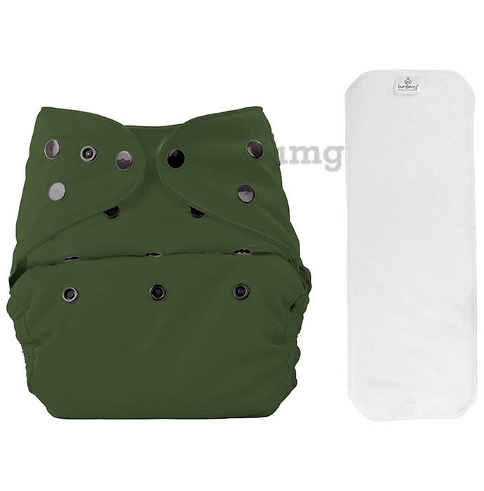 Bumberry Adjustable Reusable Cloth Diaper Cover With 1 Wet Free Insert Olive