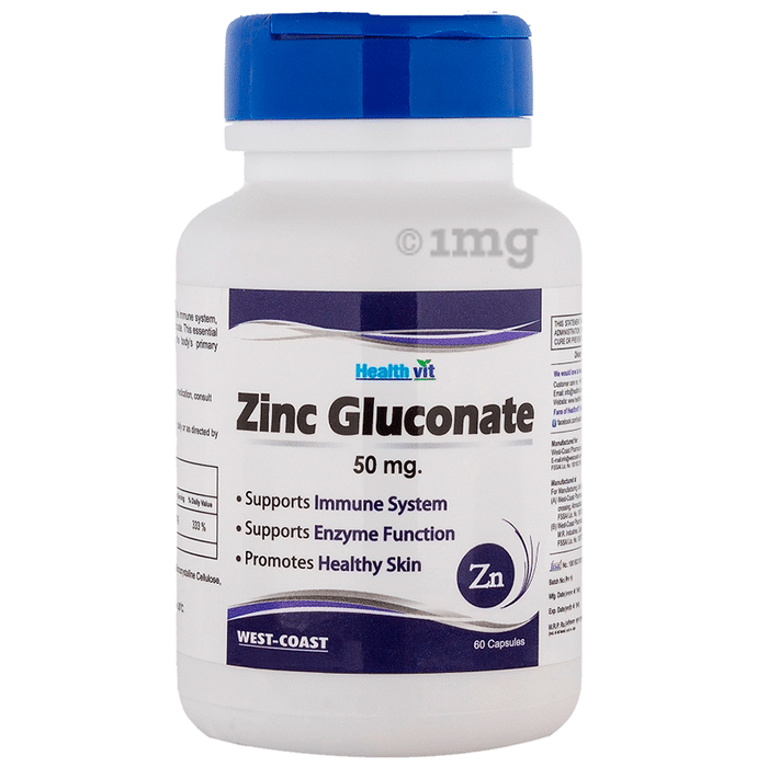 HealthVit Zinc Gluconate 50mg | For Immunity, Enzyme Function & Healthy Skin | Capsule