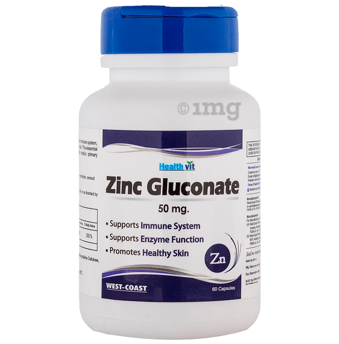 HealthVit Zinc Gluconate 50mg | For Immunity, Enzyme Function & Healthy Skin | Capsule