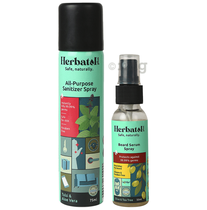 Herbatol Plus Combo Pack of All-Purpose Sanitizer Spray 75ml & Beard Serum Spray 50ml