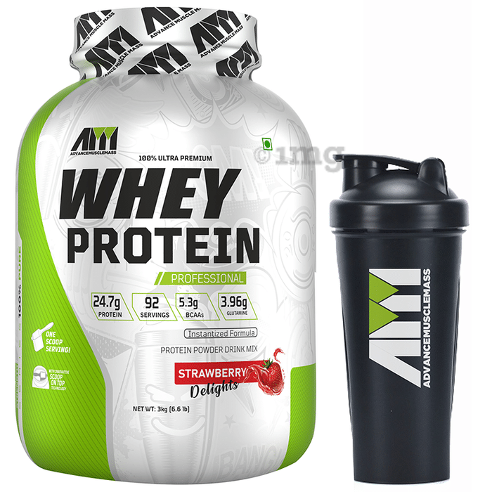 Advance MuscleMass 100% Ultra Premium Whey Protein Powder Strawberry Delight with Shaker 700ml