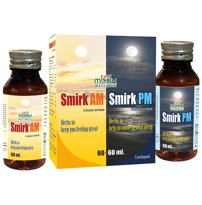 MBDH Wellness Combo Pack of Smirk AM+PM Cough Syrup (120ml Each)