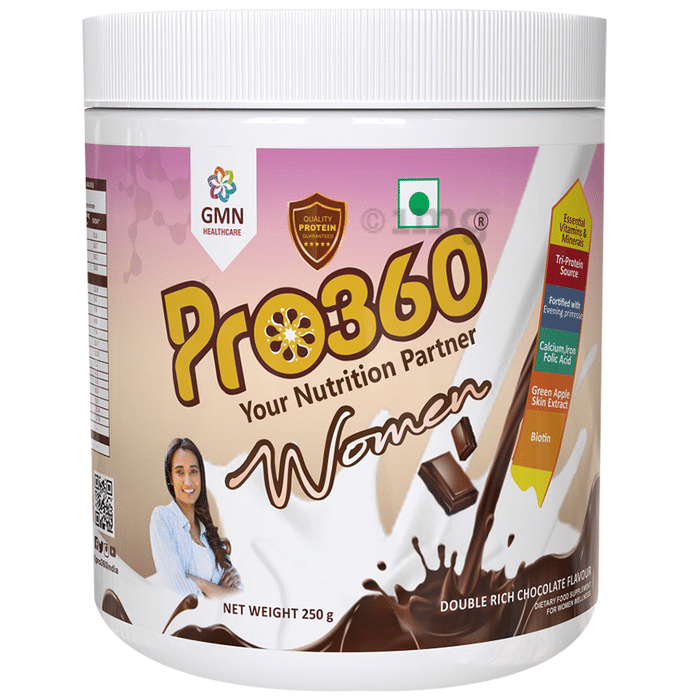 Pro360 Women Protein with Calcium, Iron, Vitamins & Minerals | Flavour Double Rich Chocolate Powder