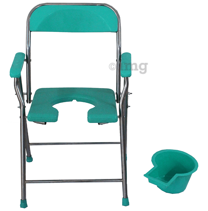 Fidelis Commode Chair U Shape with Plastic Arm & Pot Universal Silver Green
