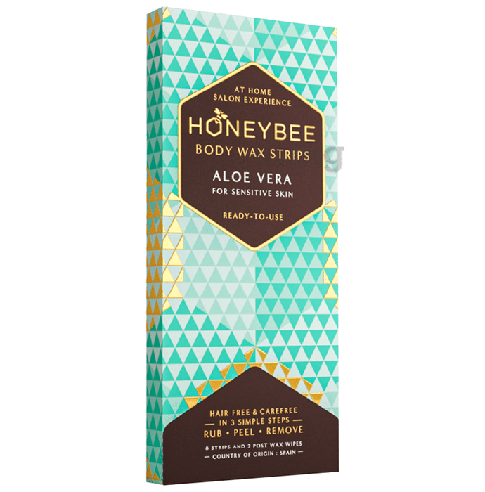 Honey Bee Body Wax Strips 8 and 2 Post Wax Wipes Aloe Vera