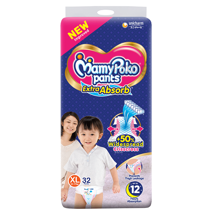 MamyPoko Extra Absorb Diaper Pants | For Up To 12 Hours Absorption | Size XL