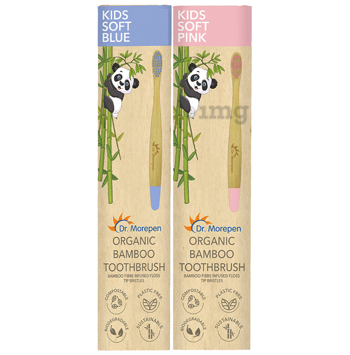 Dr. Morepen Organic Bamboo Toothbrush Kids Soft Blue and Pink