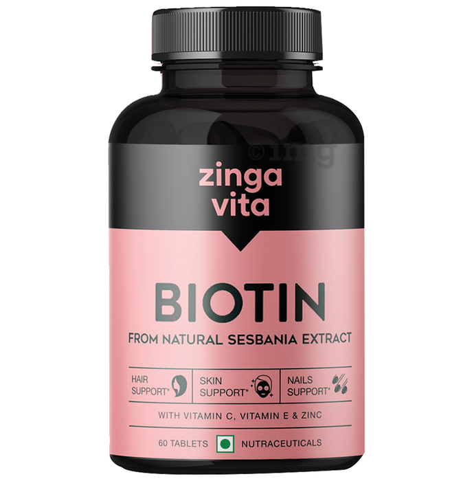 Zingavita Biotin Tablet with Zinc, Vitamin C & E | For Hair, Skin & Nail Health | Mineral & Vitamin Support