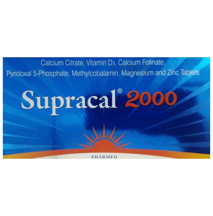 Supracal 2000 Tablet with Calcium, Vitamin D3, Methylcobalamin, Magnesium and Zinc | Bone, Joint & Muscle Care | Daily Mineral Essentials