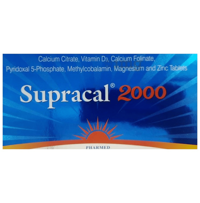 Supracal 2000 Tablet with Calcium, Vitamin D3, Methylcobalamin, Magnesium and Zinc | Bone, Joint & Muscle Care | Daily Mineral Essentials