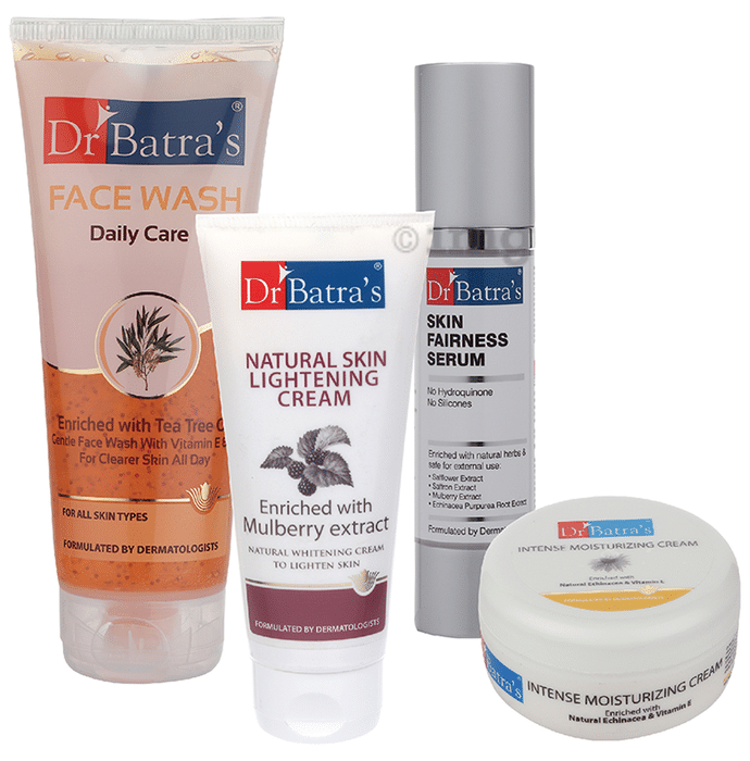 Dr Batra's Combo Pack of Face Wash Daily Care 200gm, Natural Skin Lightening Cream 100gm, Skin Fairness Serum 50gm and Intense Moisturizing Cream 100gm