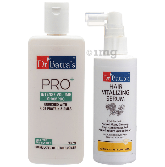 Dr Batra's Combo Pack of Pro+ Intense Volume Shampoo 200ml and Hair Vitalizing Serum 125ml