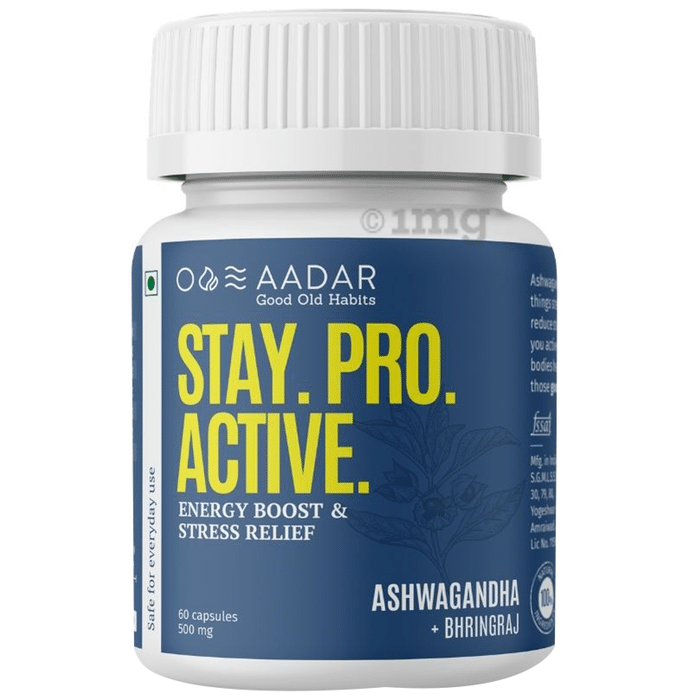 Aadar Stay. Pro. Active. 500mg Capsule Ashwagandha+Bhringraj (60 Each)