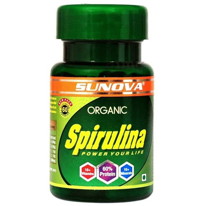 Sunova Organic Spirulina Capsule | For Energy, Stamina, Muscle Strength, Antioxidant Support & Bone Health