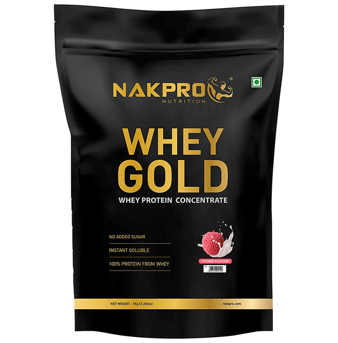 Nakpro Nutrition Whey Gold Whey Protein Concentrate Powder (1kg Each) Lychee