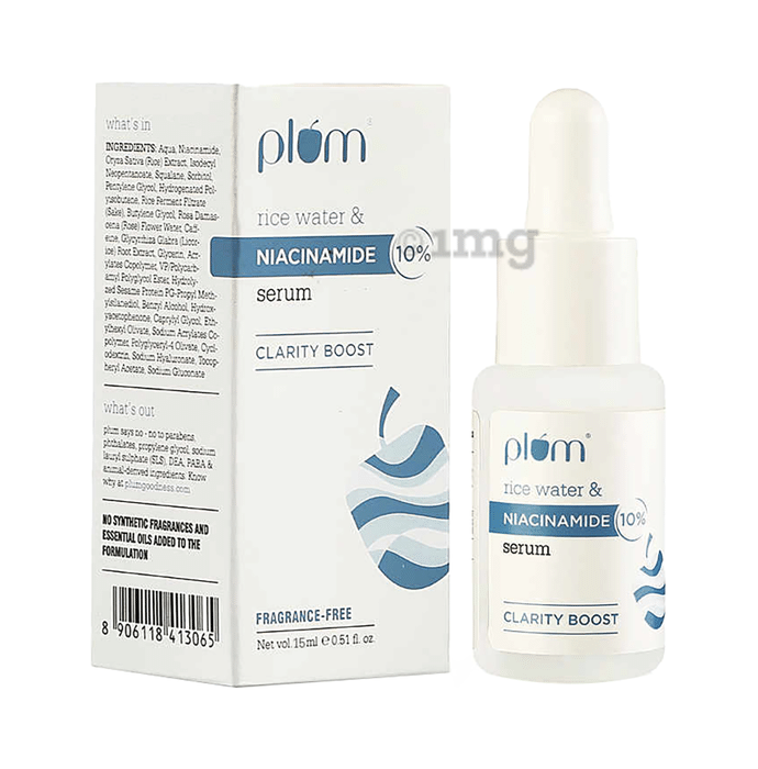 Plum Combo Pack of Rice Water & Niacinamide 10% Face Serum (15ml) & Rice Water & Niacinamide 3% Toner (150ml)