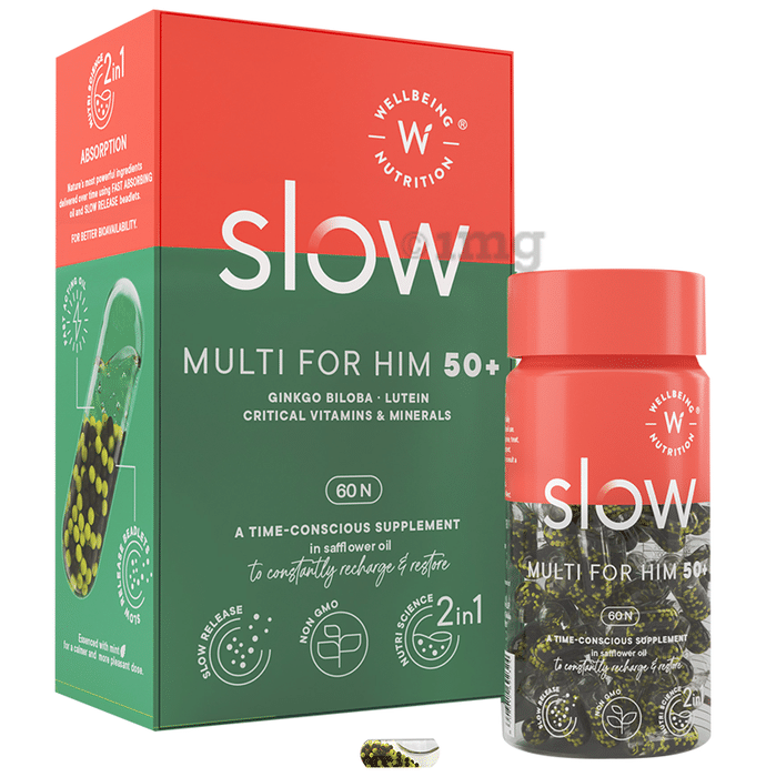 Wellbeing Nutrition Slow Multi for Him 50+ | With Ginkgo Biloba & Lutein for Energy & Performance | Capsule