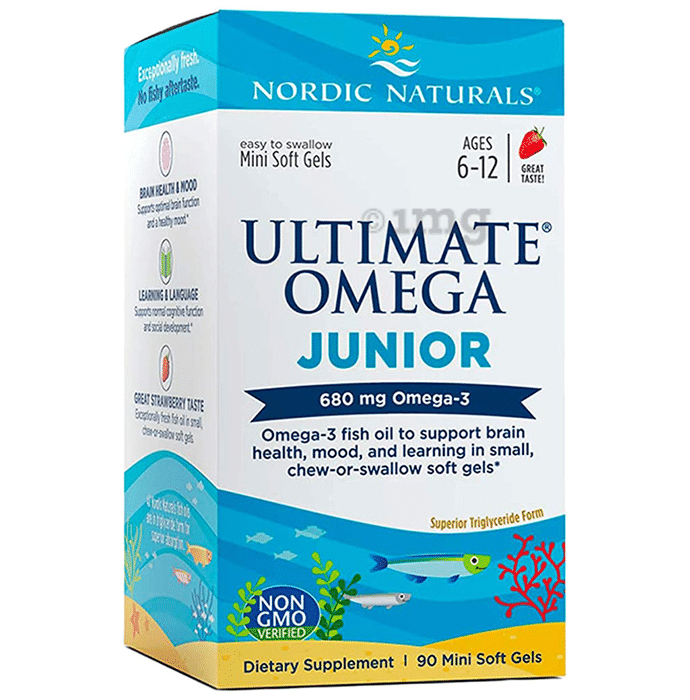 Nordic Naturals 6 to 12 Yrs Ultimate Omega 3  680mg Junior Mini Soft Gel Supports Brain Health and Mood Strawberry