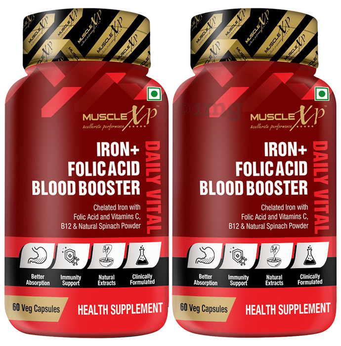 MuscleXP Iron + Folic Acid Blood Booster Daily Vital Veg Capsule (60 Each)