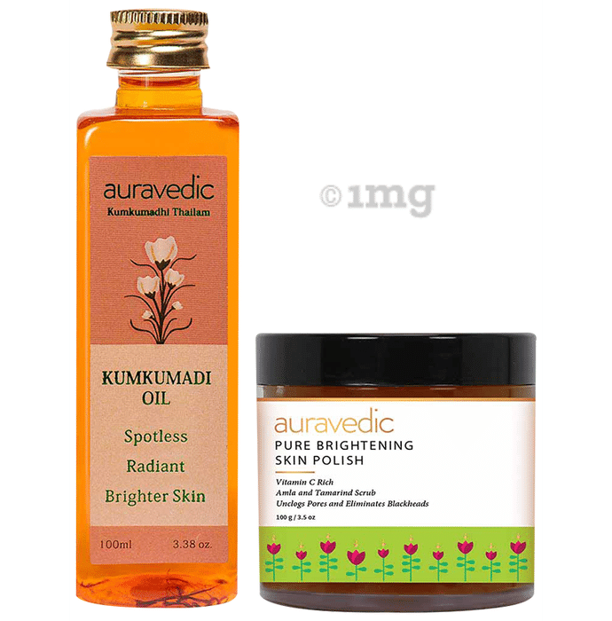 Auravedic Combo Pack of Kumkumadi Oil (100ml) & Pure Brightening Skin Polish (100gm)