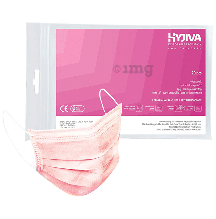 Hyjiva 3 Ply Disposable Face Mask for Children Pink