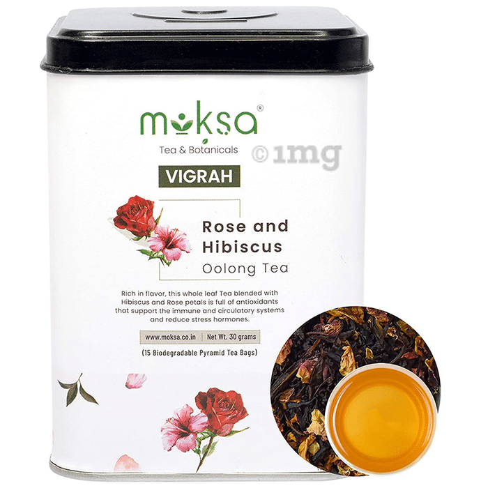 Moksa Vigrah Rose and HIbiscus Oolong Tea Biodegradable Pyramid Tea Bag