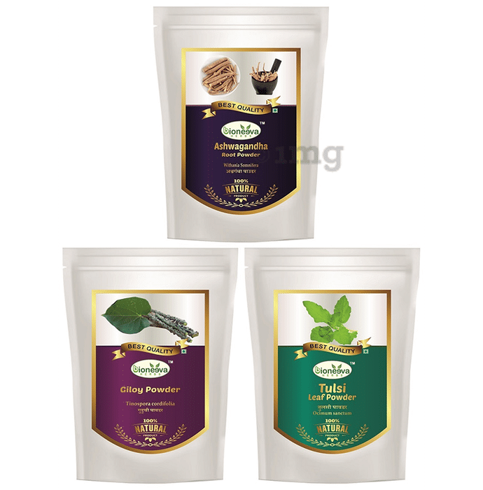 Bioneeva Herbs Combo Pack of Ashwagandha Root Powder, Giloy Powder & Tulsi Leaf Powder (100gm Each)