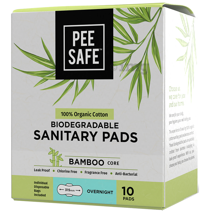 Pee Safe 100% Organic Cotton - Biodegradable Sanitary Pads | Overnight