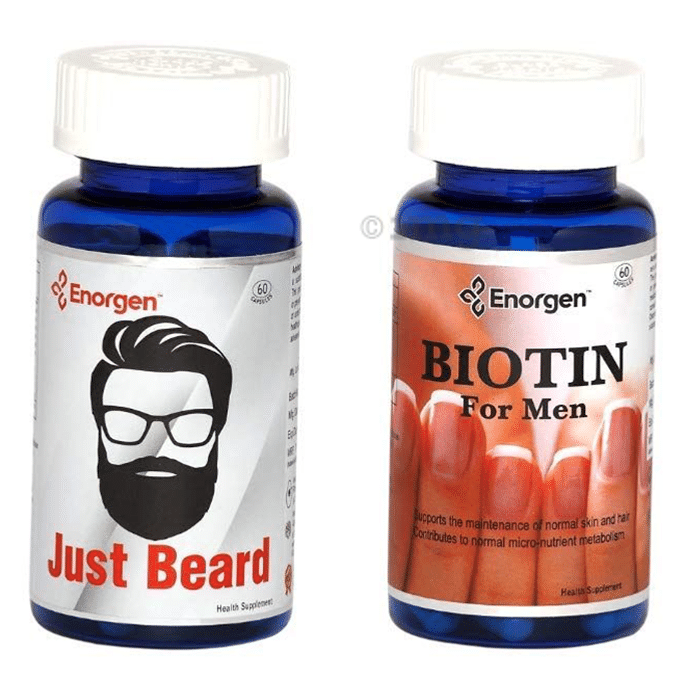 Enorgen Combo Pack of Just Beard Capsule & Biotin Capsule for Men (60 Each)