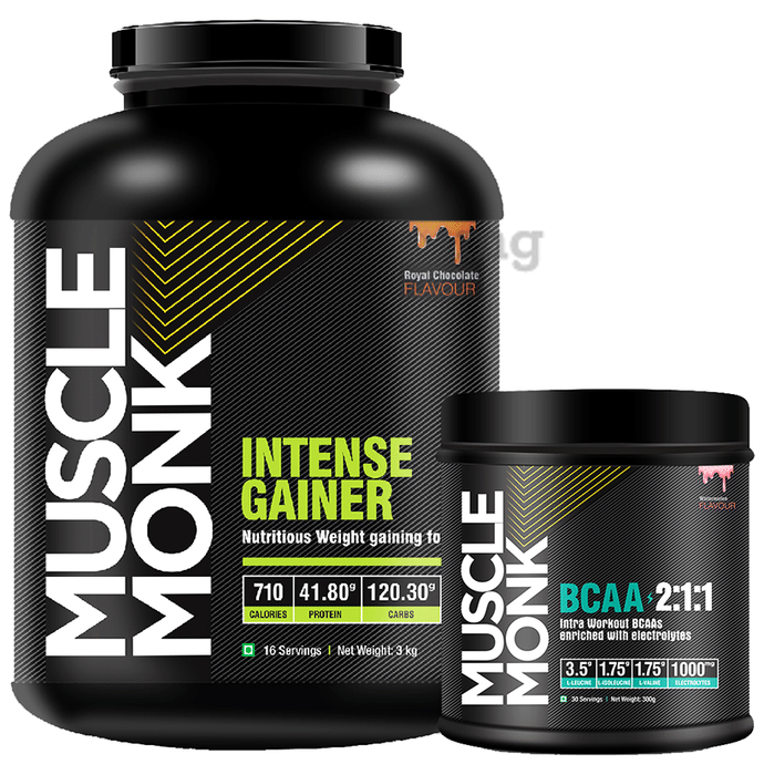 Muscle Monk Combo Pack of Intense Gainer Royal Chocolate 3kg & BCAA 2:1:1 Watermelon 300gm