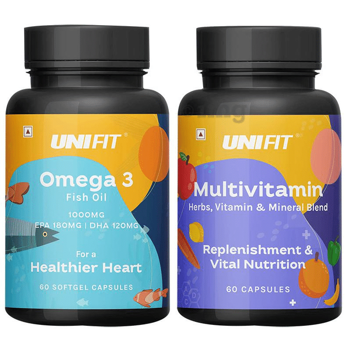 Unifit Combo Pack of Omega 3 Fish Oil Softgel Capsule & Multivitamin Capsule (60 Each)