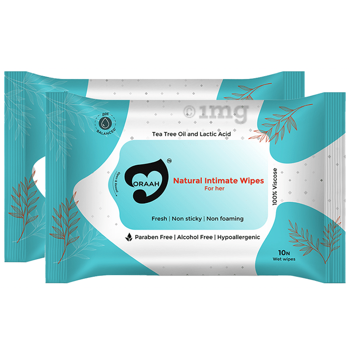 Oraah Natural Intimate Wipes for Her (10 Each)