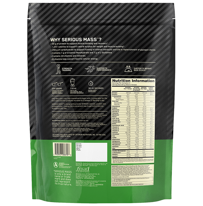 Optimum Nutrition (ON) Serious Mass High Protein Weight Gain ...