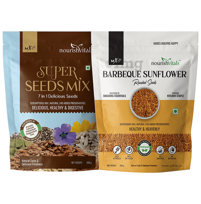 NourishVitals Combo Pack of 7 in 1 Super Seeds Mix and Barbeque Sunflower Roasted Seeds (200gm Each)