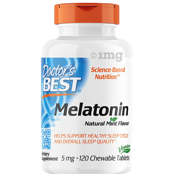 Doctor's Best Melatonin 5mg Chewable Tablet | For Healthy Sleep Cycle | Flavour Natural Mint