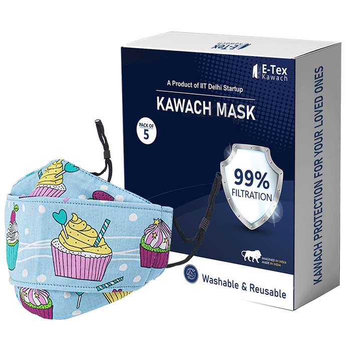 Kawach Ultrasoft Cotton Face Mask for Kids, Reusable and Washable, 99% Protection Adjustable EarLoop 3D Printed XS Multicolor