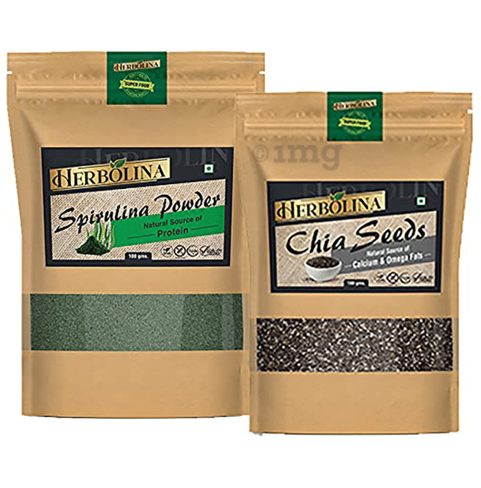 Herbolina Combo Pack of Spirulina Powder & Chia Seeds (100gm Each)
