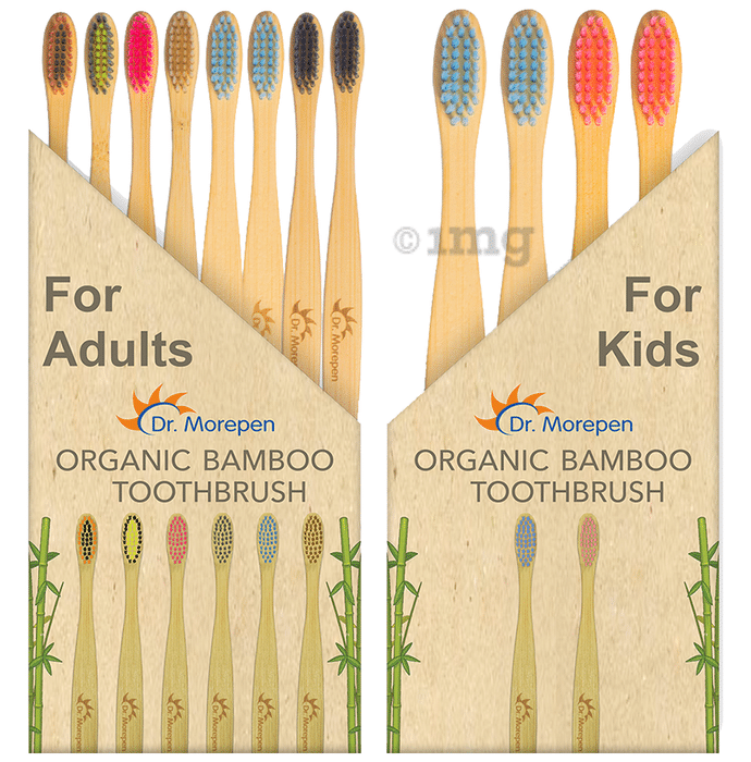 Dr. Morepen Organic Bamboo Toothbrush 8 for Adult & 4 for Kids