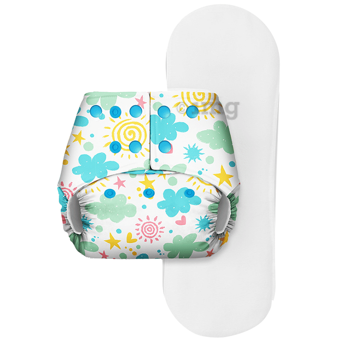 Basic Pocket Diaper with Dry Feel Pad Free Size Clouds