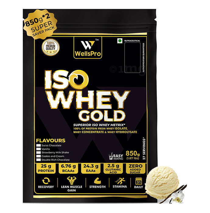 WellsPro Iso Whey Gold Powder (850gm Each) Vanilla