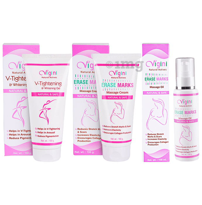 Vigini Combo Pack of V-Tightening & Whitening Gel 100gm, Erase Marks Massage Cream 100gm and Erase Marks Massage Oil 100ml
